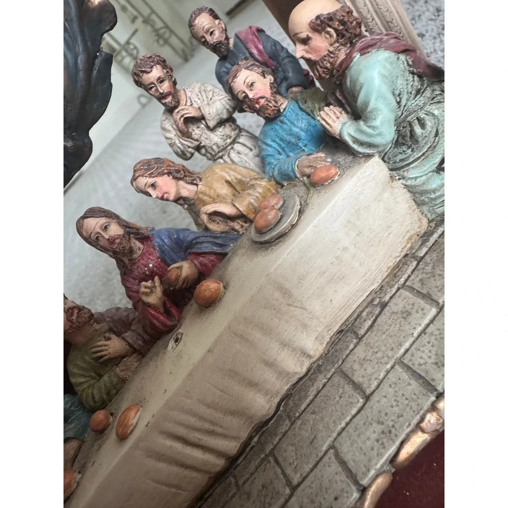 Vintage Last Supper Mantel Clock Religious Tabletop Decor Cherub Angels